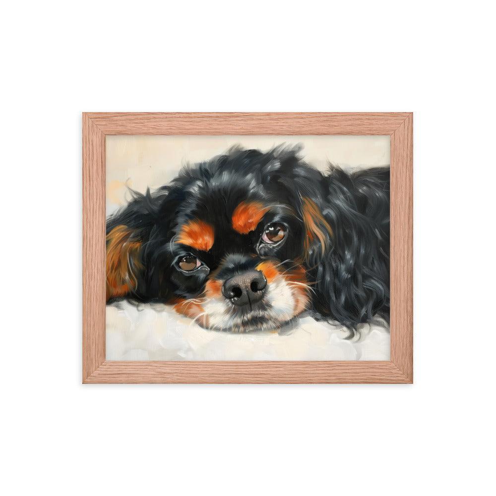 English Toy Spaniel Black and Tan Relaxed Portrait Framed Poster - Oh Posters