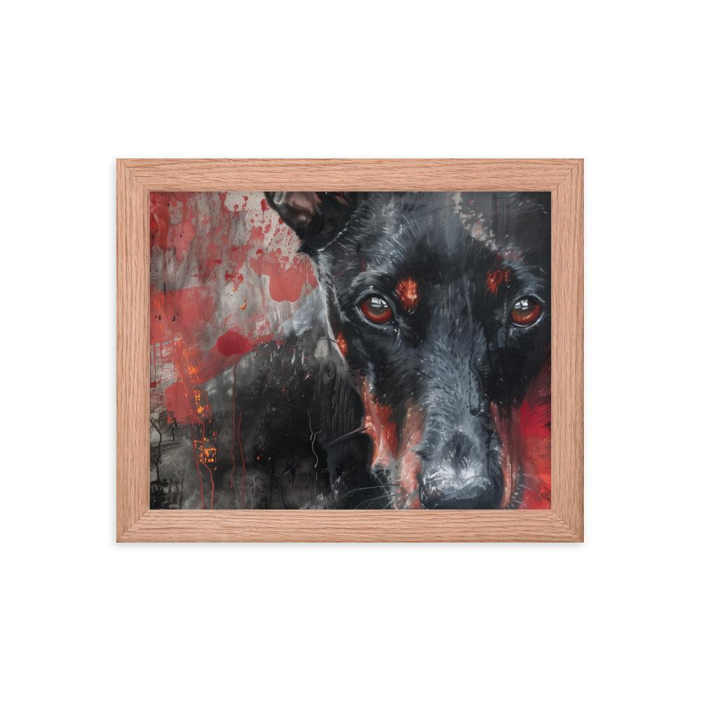 German Pinscher Abstract Red and Black Painting Framed Poster - Oh Posters