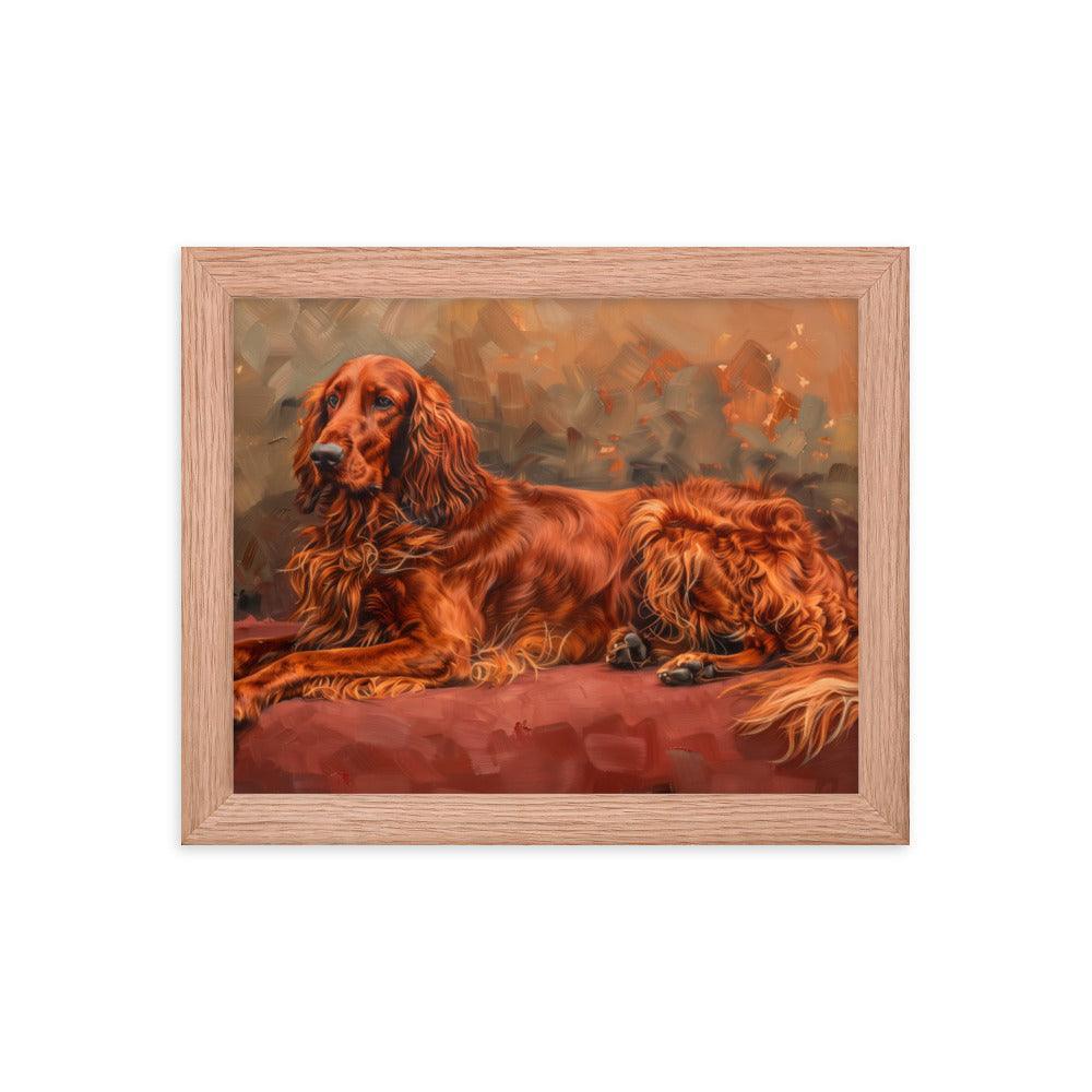 Irish Setter Relaxing on Red Couch Painting Framed Poster - Oh Posters