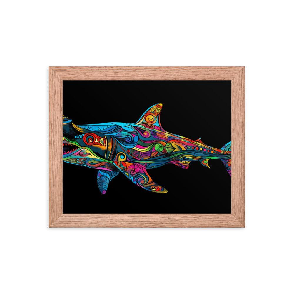 Hammerhead Shark Colorful Abstract Art Digital Design Framed Poster - Oh Posters