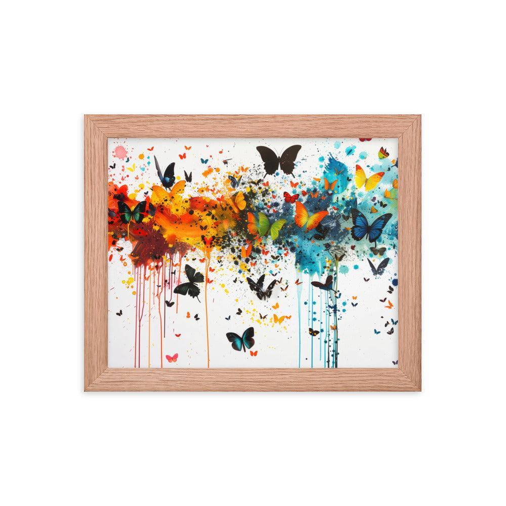 Butterfly Swarm Artistic Paint Splatter Abstract Framed Poster - Oh Posters