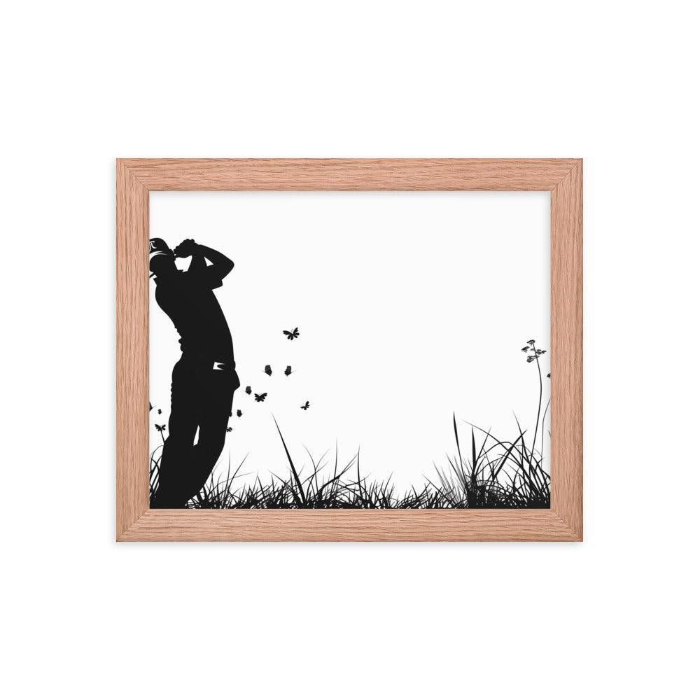 Golfer Silhouette Swinging Action Black and White Art Framed Poster - Oh Posters