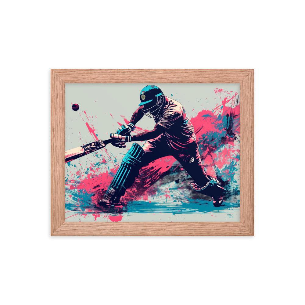 Cricket Player Dynamic Batting Action Abstract Art Framed Poster - Oh Posters