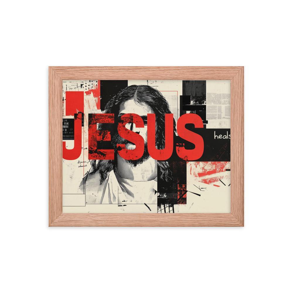 Jesus Typography Heals Abstract Collage Art Framed Poster - Oh Posters