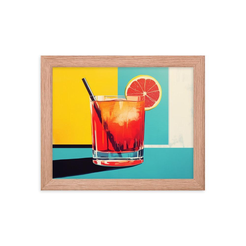 Vibrant Red Cocktail with Lemon Slice Pop Art Style Framed Poster - Oh Posters