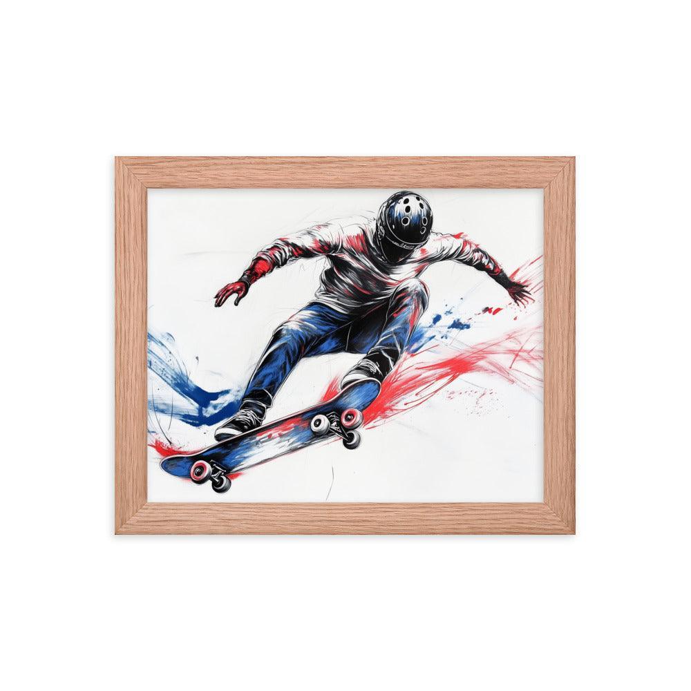 High-Energy Skateboarder with Helmet Abstract Sketch Framed Poster - Oh Posters