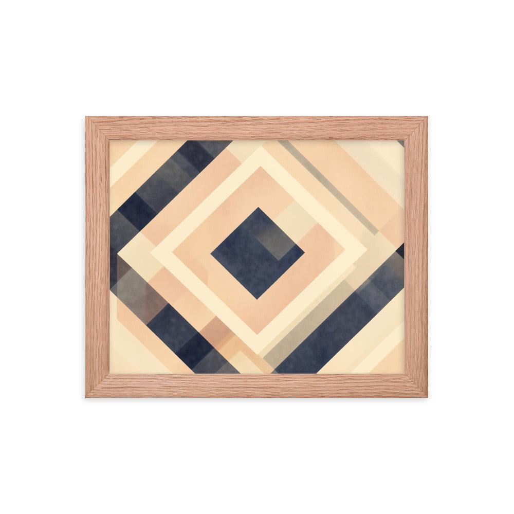 Geometric Art Abstract Patterns in Beige and Blue Tones Framed Poster - Oh Posters