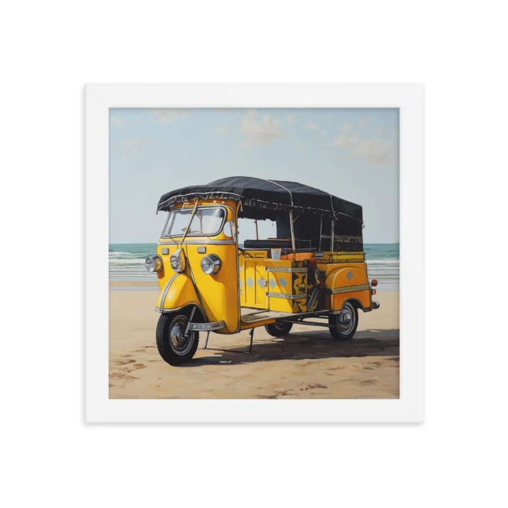 Indian TukTuk Rickshaw Vehicle Beach Painting Framed Poster - Oh Posters