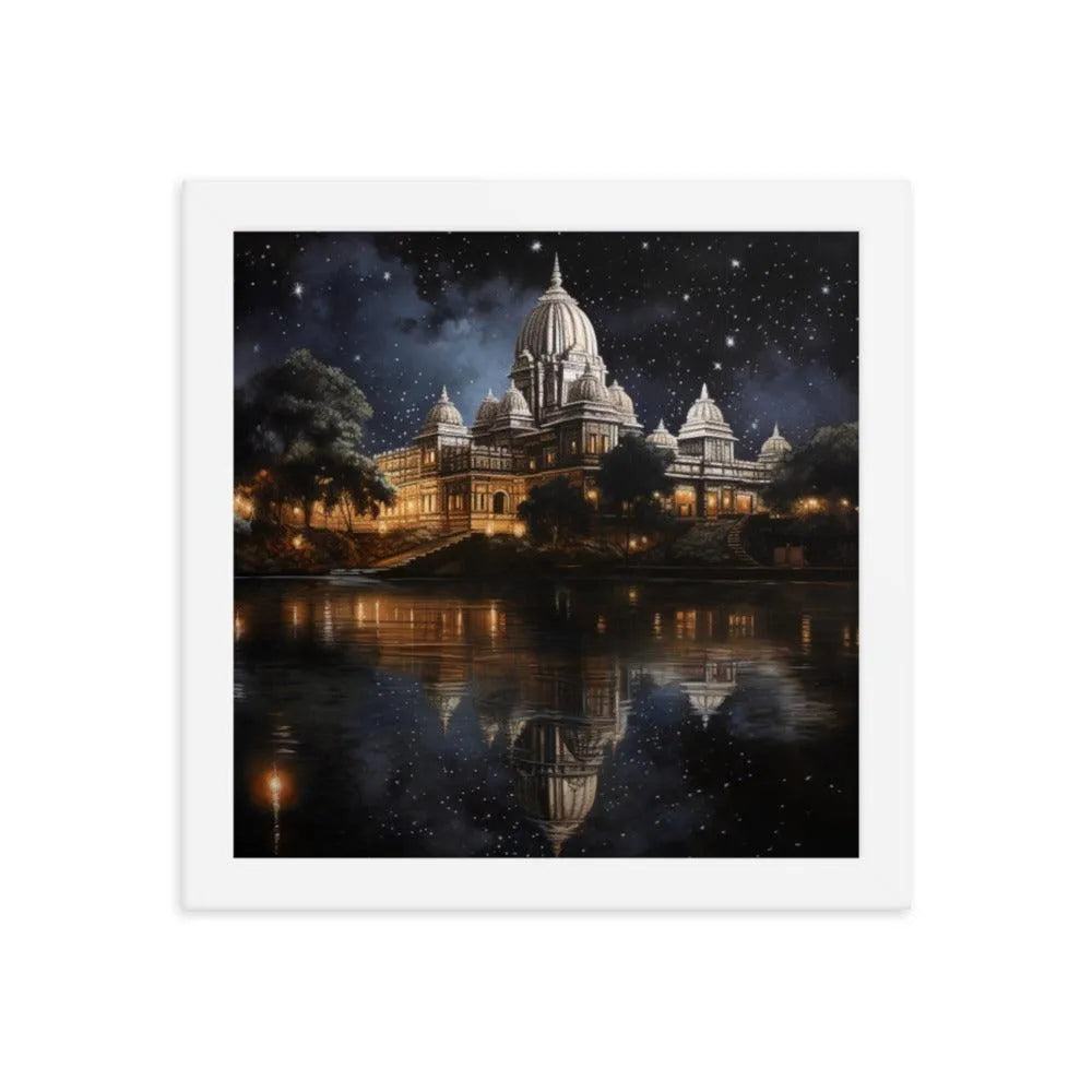 Indian Hindu Mandir at Night Starry Sky Painting Framed Poster - Oh Posters