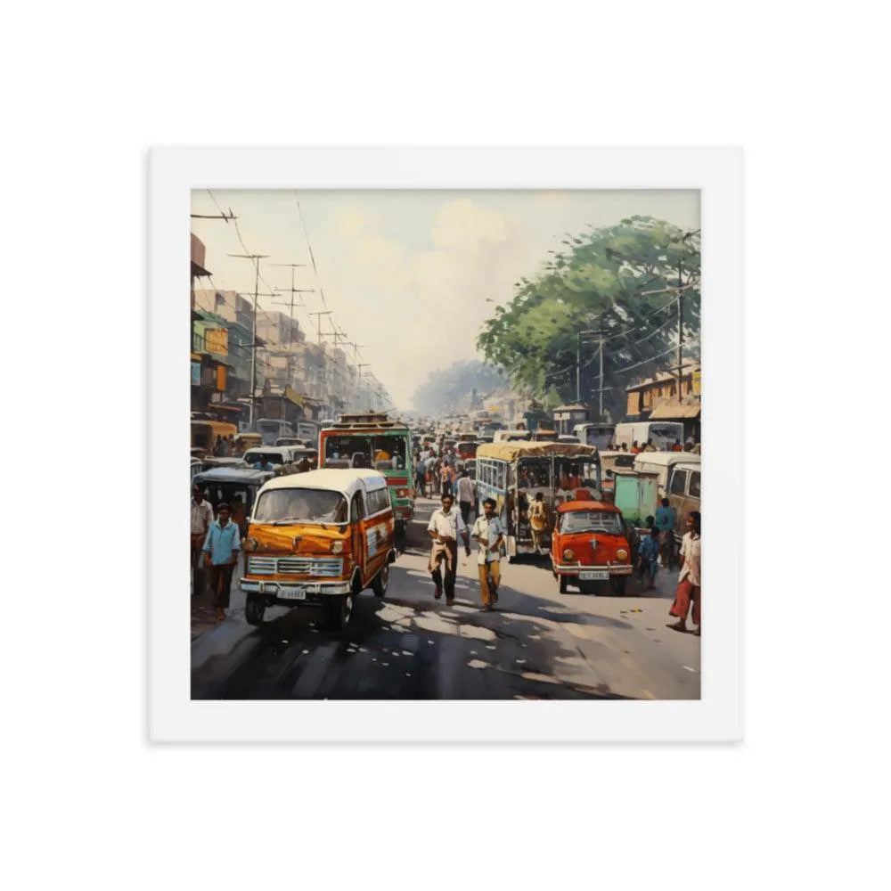 Indian Street Traffic Painting Framed Poster - Oh Posters