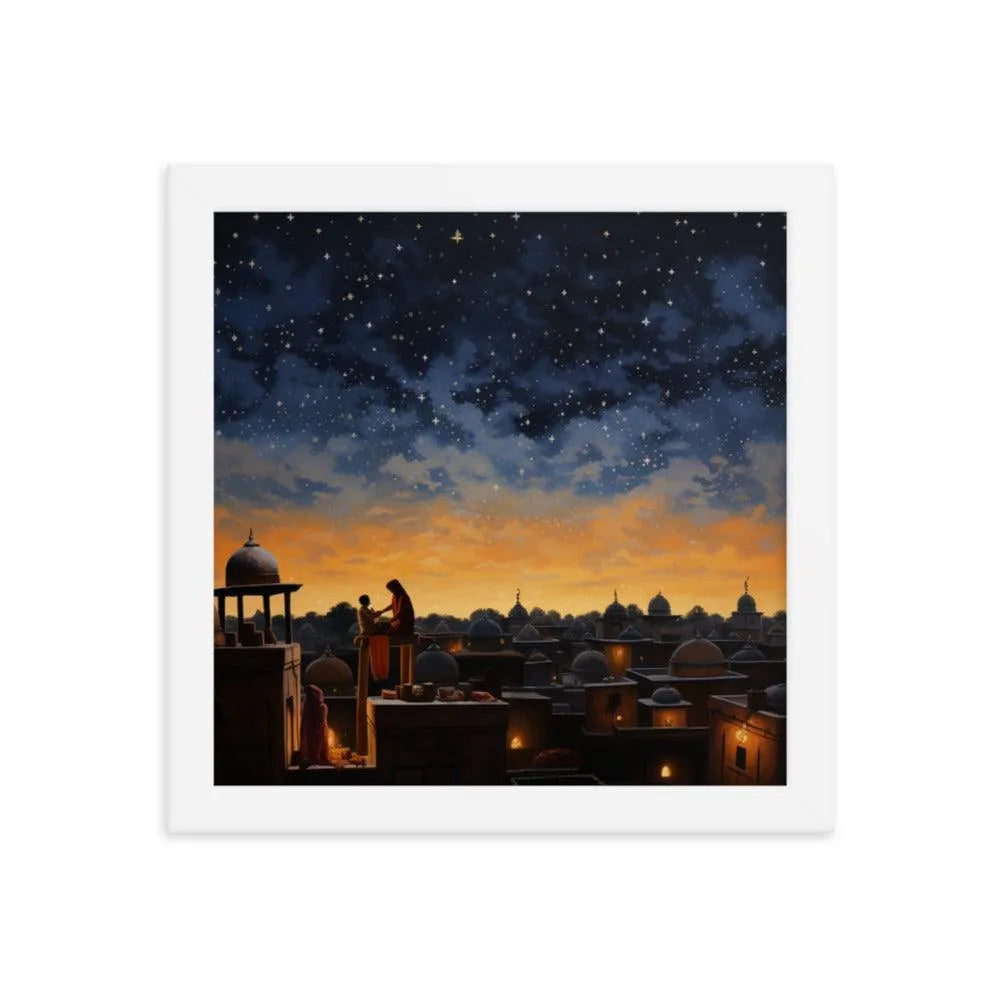 Indian Rooftop House Starry Night Sky Painting Framed Poster - Oh Posters