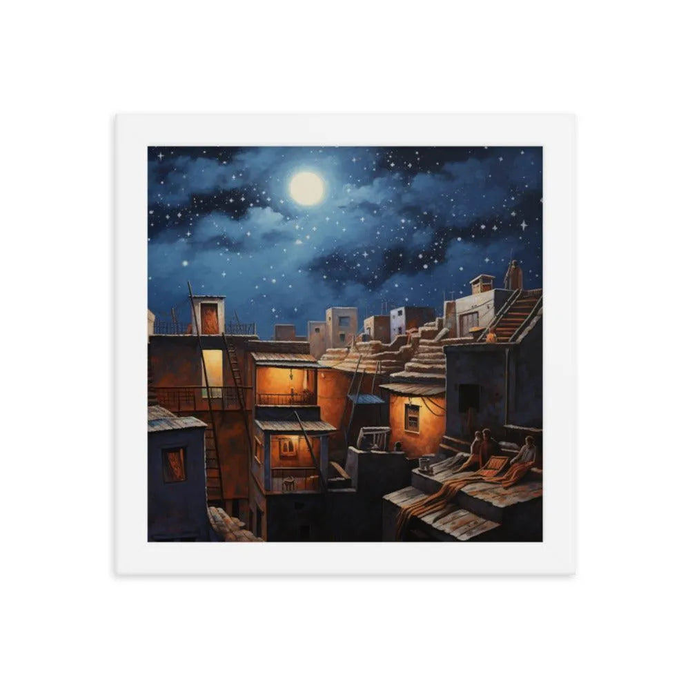 Indian Rooftop House Starry Night Sky Painting Framed Poster - Oh Posters