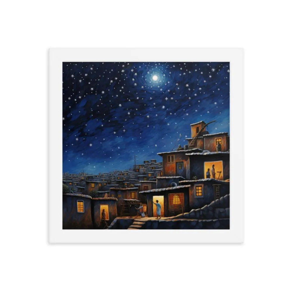 Indian Rooftop House Starry Night Sky Painting Framed Poster - Oh Posters