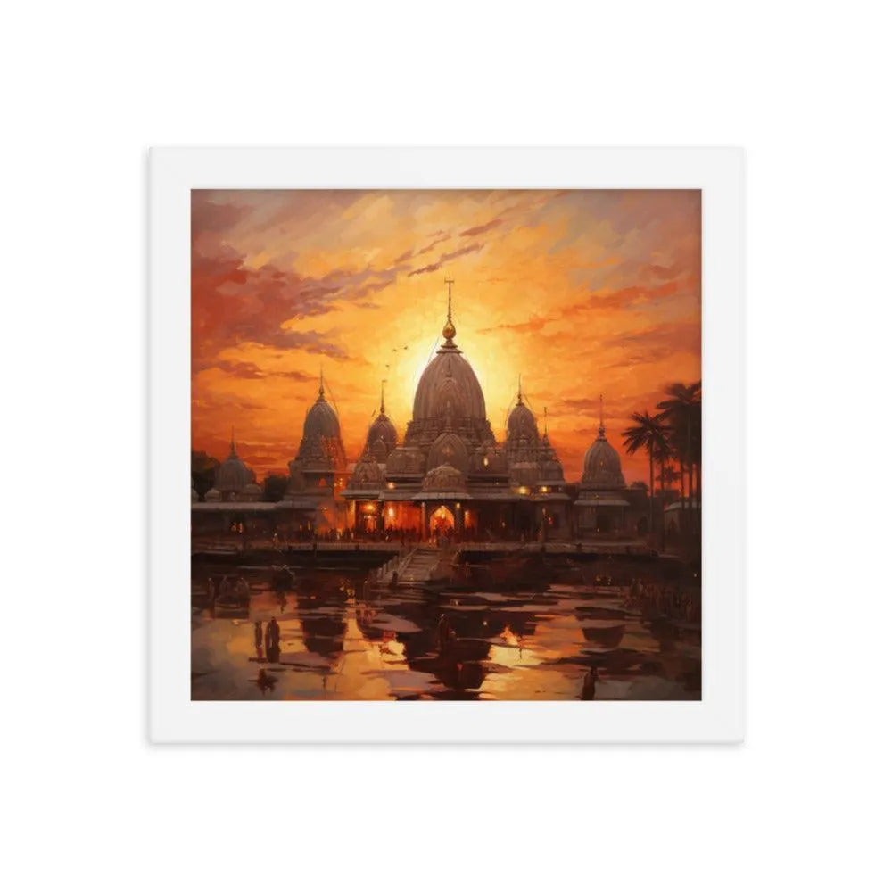 Mandir Sunset Indian Hinduism Painting Framed Poster - Oh Posters