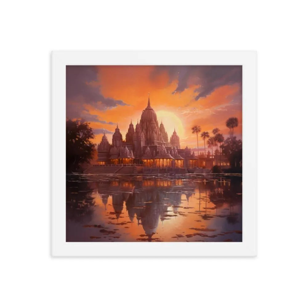 Mandir Sunset Indian Hinduism Painting Framed Poster - Oh Posters