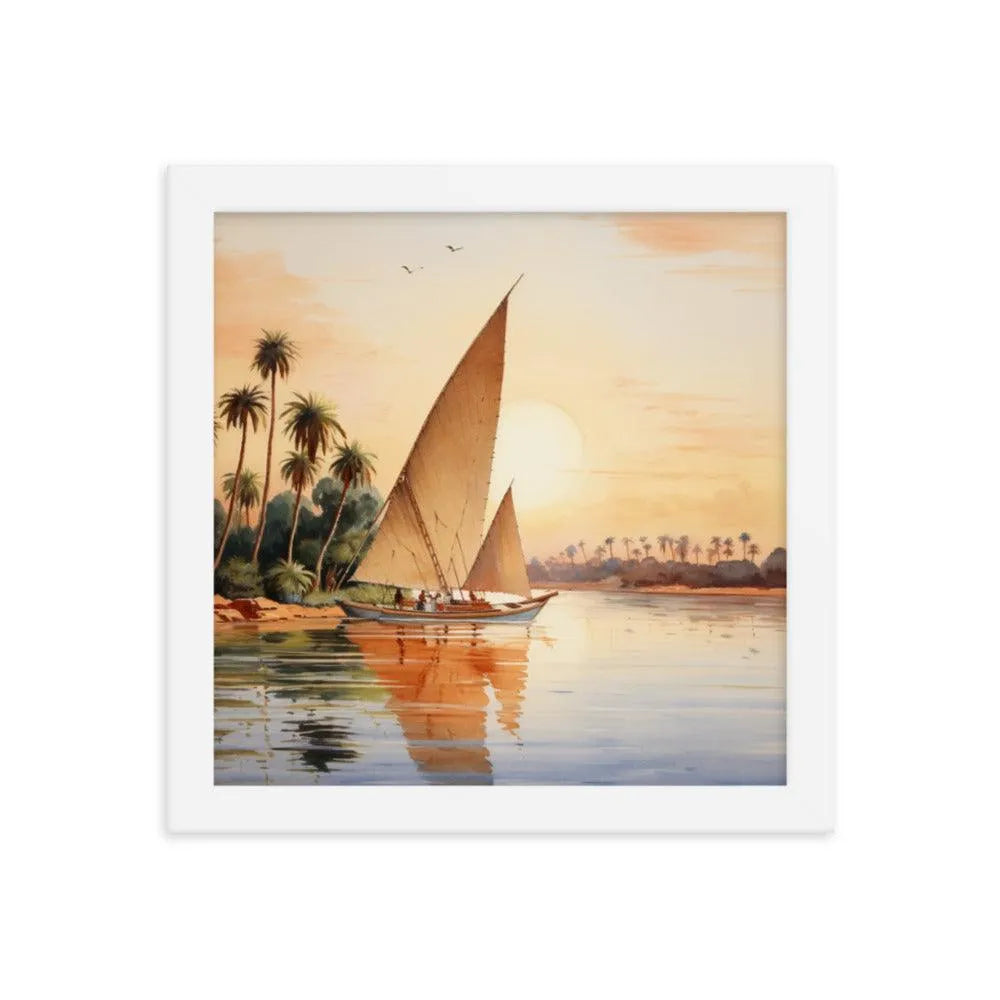 Papyrus Boat Sailing River Nile Ancient Egypt Landmark Painting Framed Poster - Oh Posters