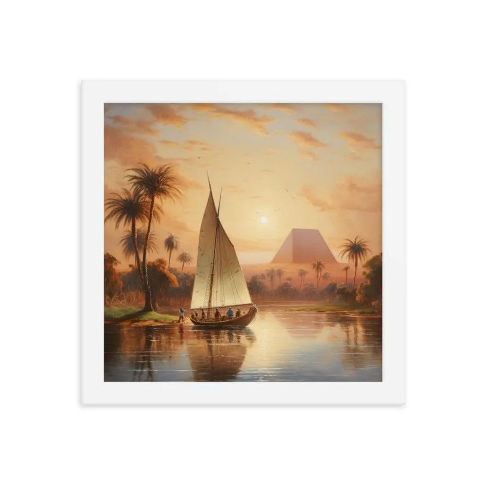Papyrus Boat Sailing River Nile Ancient Egypt Landmark Painting Framed Poster - Oh Posters