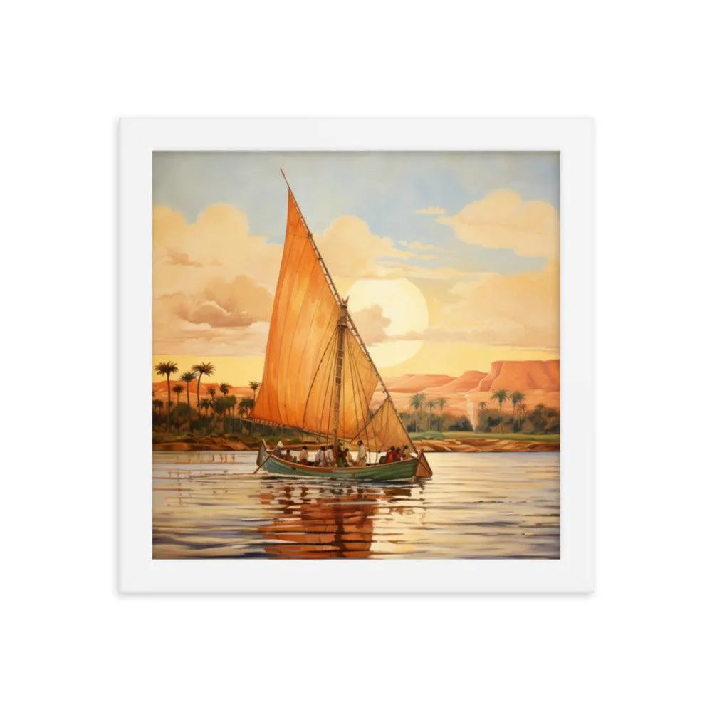 Papyrus Boat Sailing River Nile Ancient Egypt Landmark Painting Framed Poster - Oh Posters