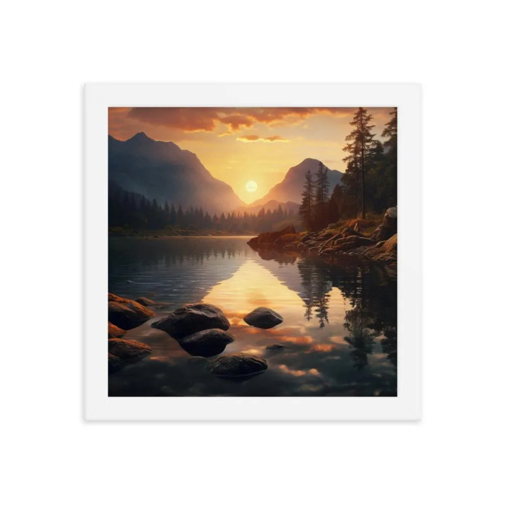 Lake Mountain Sunrise Nature Framed Poster - Oh Posters