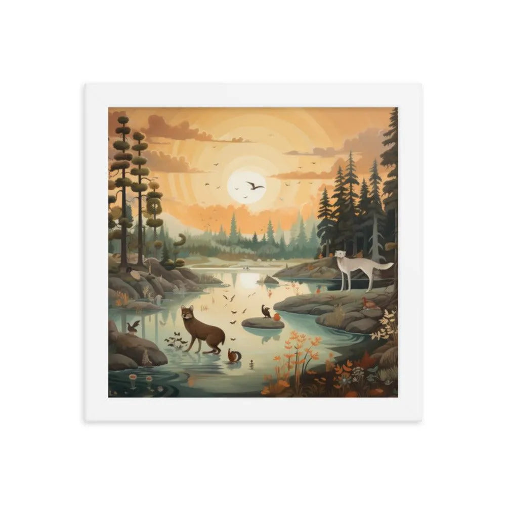 Lakeside Wildlife Harmony Nature Painting Framed Poster - Oh Posters