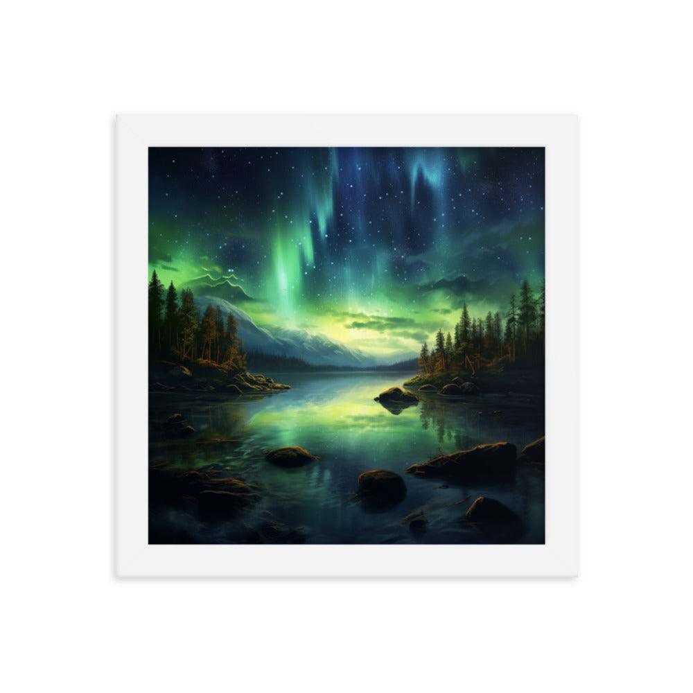 Celestial Night Spectacle Over The Lake Framed Poster - Oh Posters