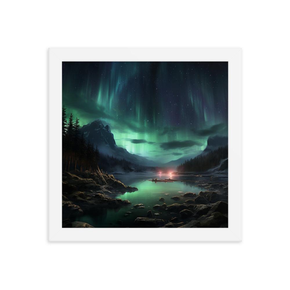 Celestial Night Spectacle Over The Lake Framed Poster - Oh Posters