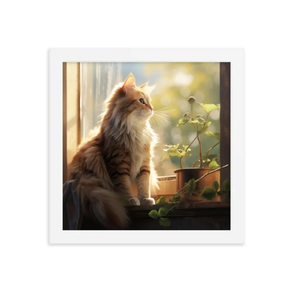 Cat Observing Sunny Countryside Morning Framed Poster - Oh Posters