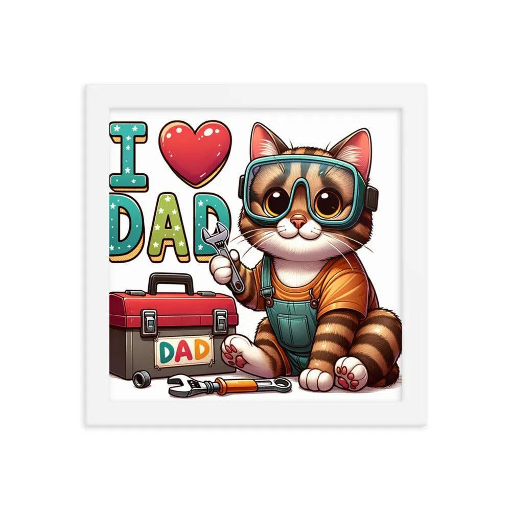 I Love Dad Handyman Cat Cartoon Framed Poster - Oh Posters