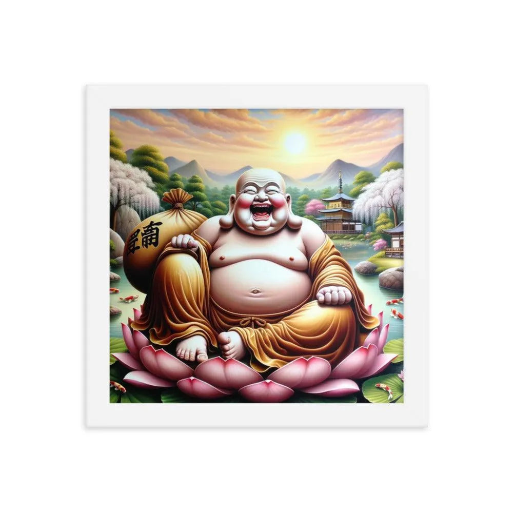 Laughing Buddha Peaceful Garden Sunrise Art Framed Poster - Oh Posters