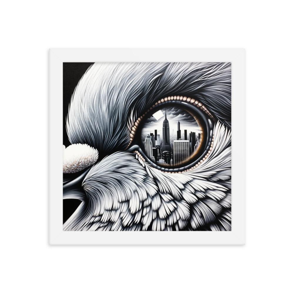 Pigeon Eye City Reflection Surreal Art Framed Poster - Oh Posters