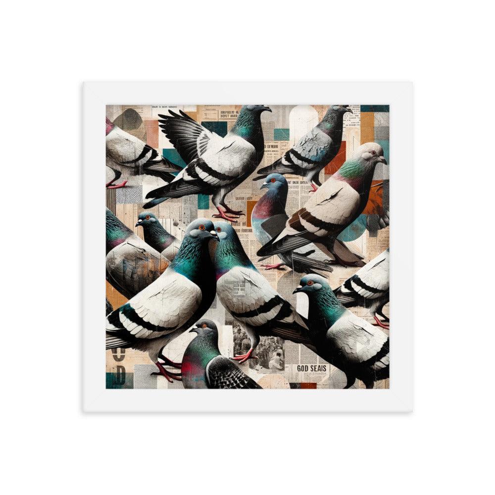 Pigeon Collage in Mixed Media - Contemporary Urban Art Framed Poster - Oh Posters