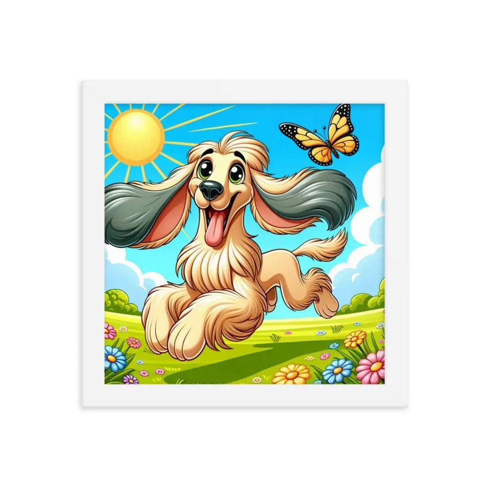 Joyful Afghan Hound Summer Day Cartoon Framed Poster - Oh Posters