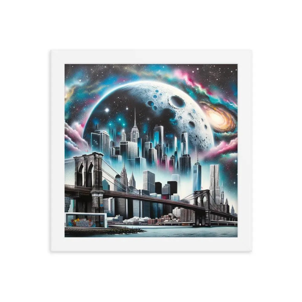 New York City Skyline Cosmic Dreams Spray Paint Art Framed Poster - Oh Posters