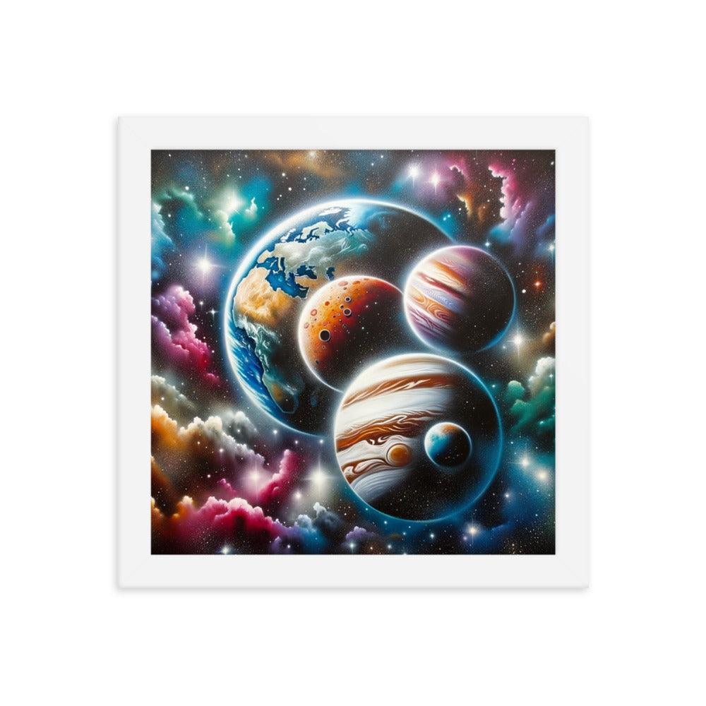 Cosmic Panorama with Planets and Stars Spray Paint Art Framed Poster - Oh Posters