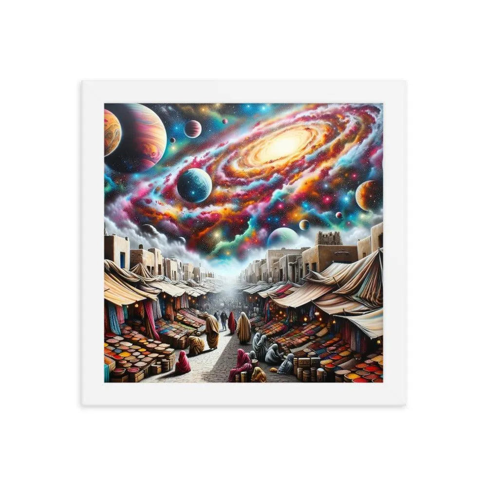 Desert Bazaar Oasis Under Cosmic Sky Spray Paint Art Framed Poster - Oh Posters