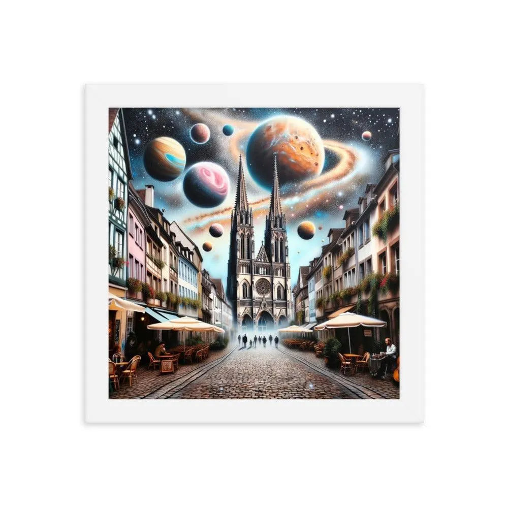 European Town Cosmic Spray Paint Art Framed Poster - Oh Posters