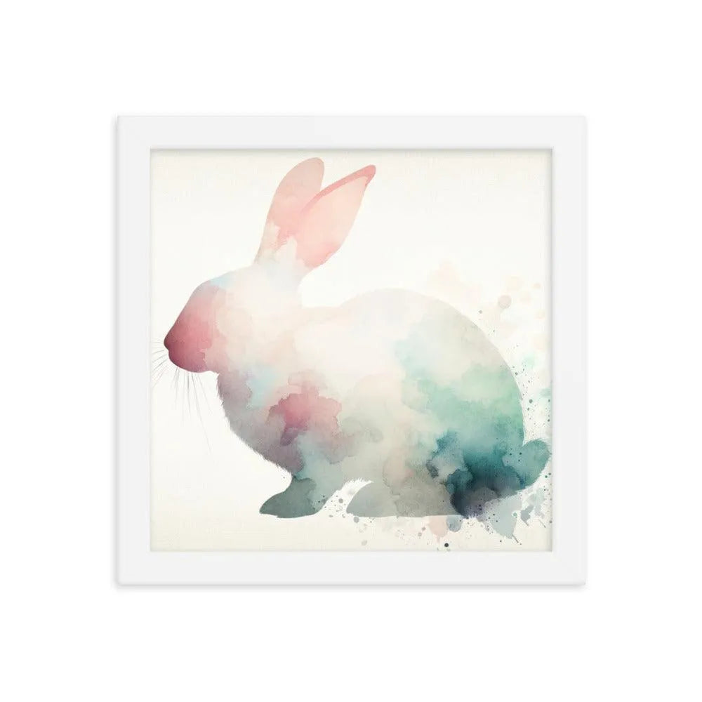 Pastel Watercolor Rabbit Silhouette Minimalistic Art Framed Poster - Oh Posters