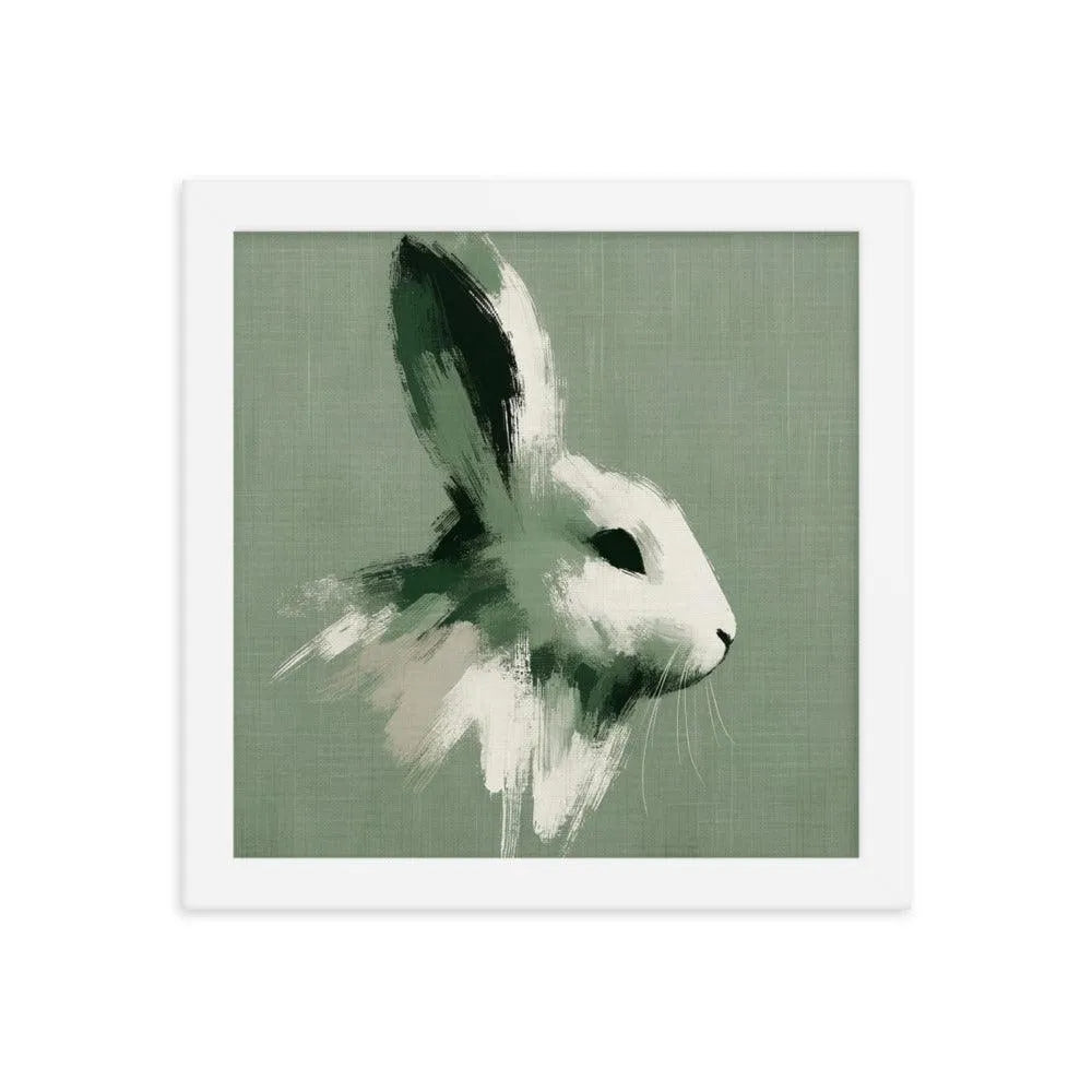 Green Brush Stroke Rabbit Minimalistic Art Framed Poster - Oh Posters