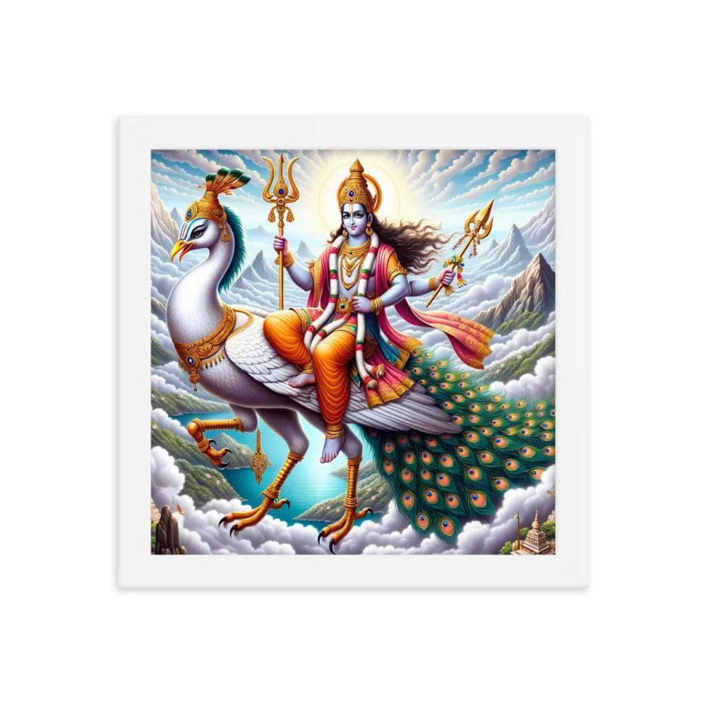 Hindu Lord Kartikeya on Peacock Divine Art Framed Poster - Oh Posters