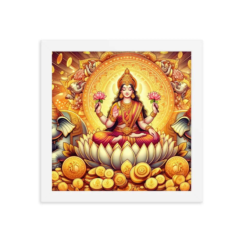 Hindu Goddess Lakshmi Wealth Prosperity Gold Coins Framed Poster - Oh Posters