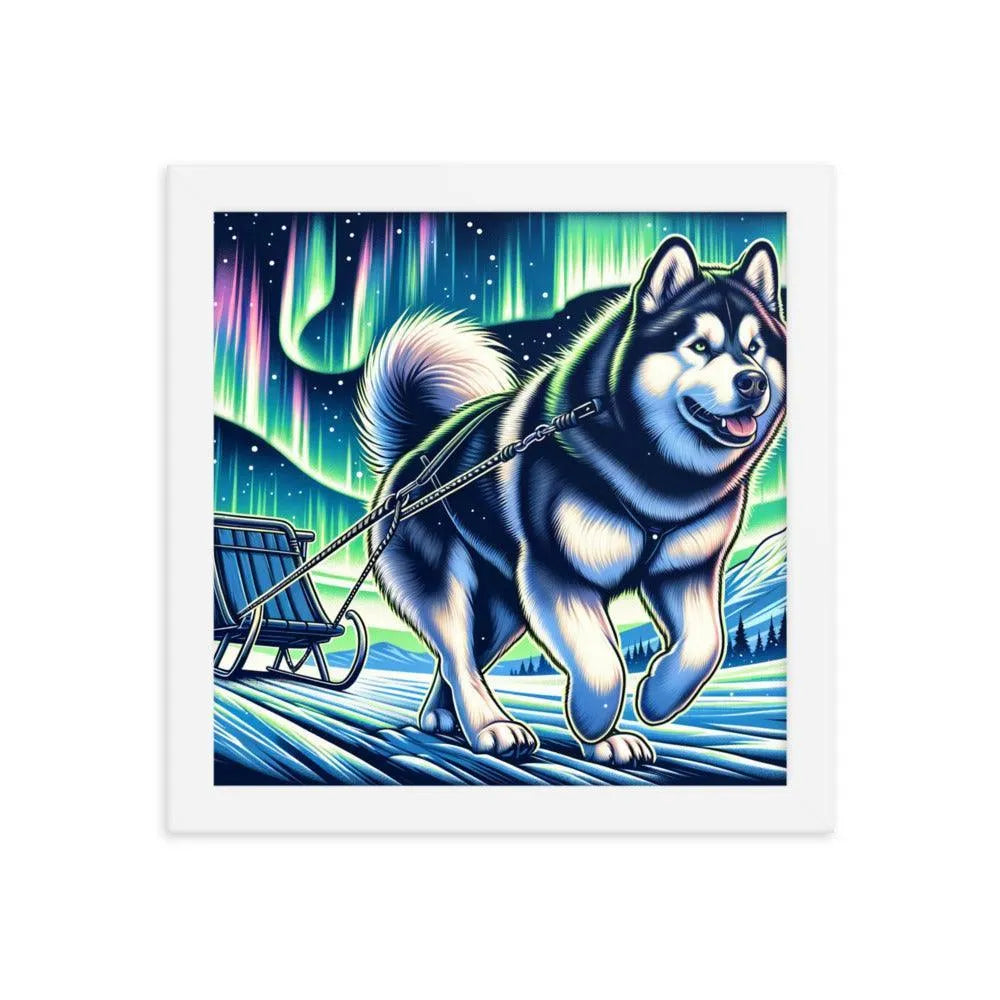 Northern Lights Adventure Alaskan Malamute Art Framed Poster - Oh Posters