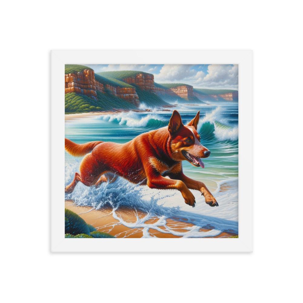 Coastline Australian Cattle Dog Oil Painting Framed Poster - Oh Posters