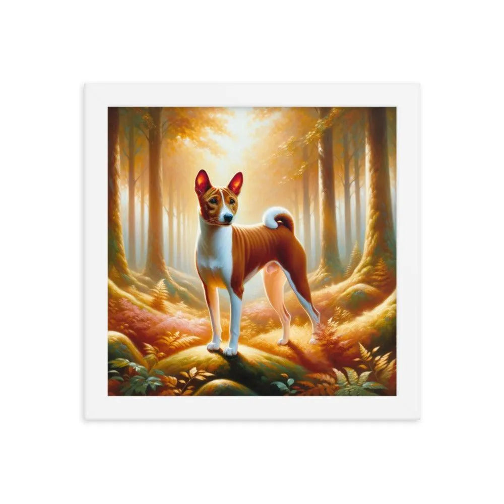 Enchanting Forest Portrait of Basenji Dog in Oil Painting Framed Poster - Oh Posters