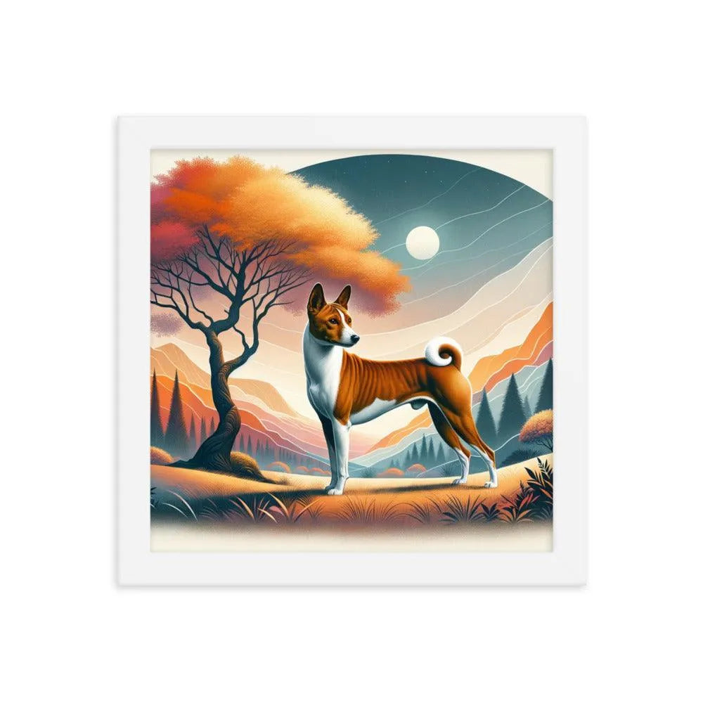 Graceful Basenji Dog in a Unique Landscape Framed Poster - Oh Posters