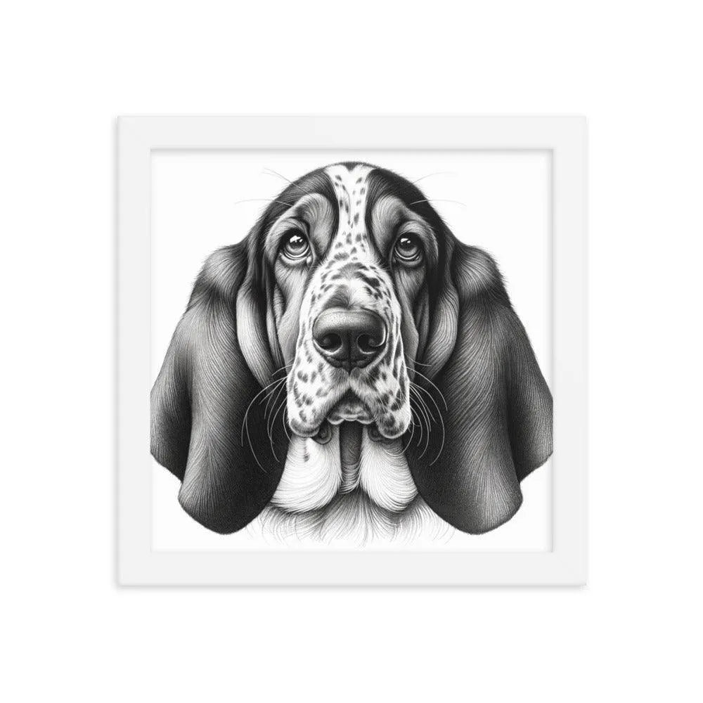 Detailed Basset Bleu de Gascogne Portrait Drawing Framed Poster - Oh Posters