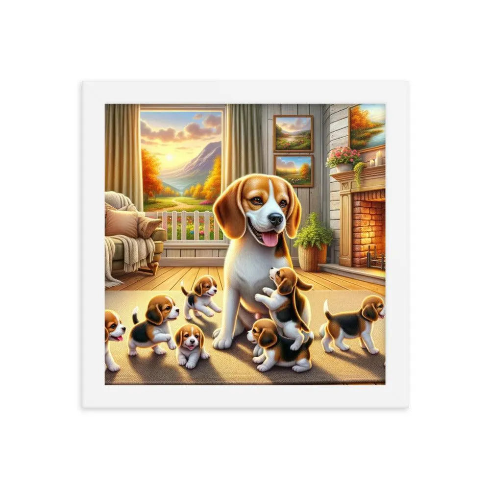 Cozy Beagle Family Heartwarming Home Digital Art Framed Poster - Oh Posters