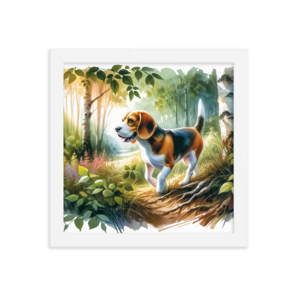 Forest Stroll Beagle in Watercolor Painting Framed Poster - Oh Posters