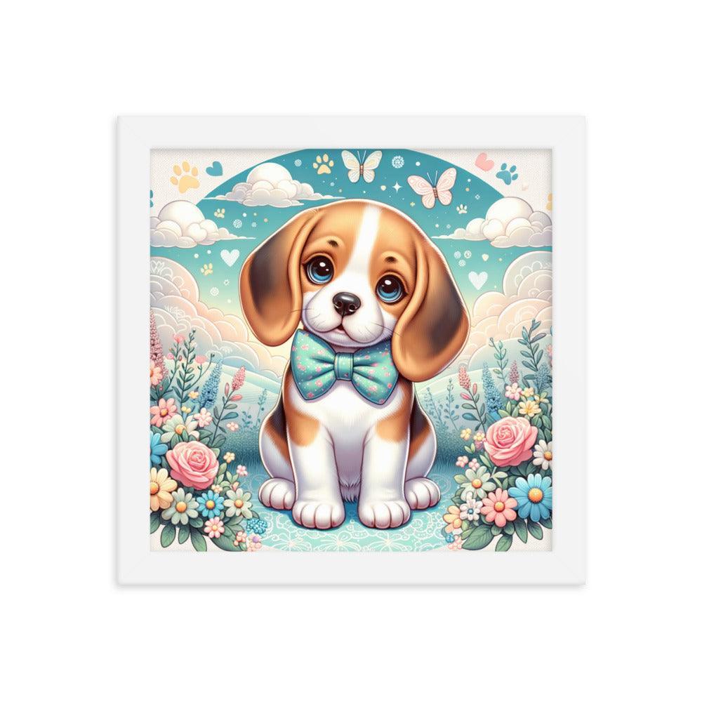 Curious Beagle with Bowtie Vector Art Framed Poster - Oh Posters