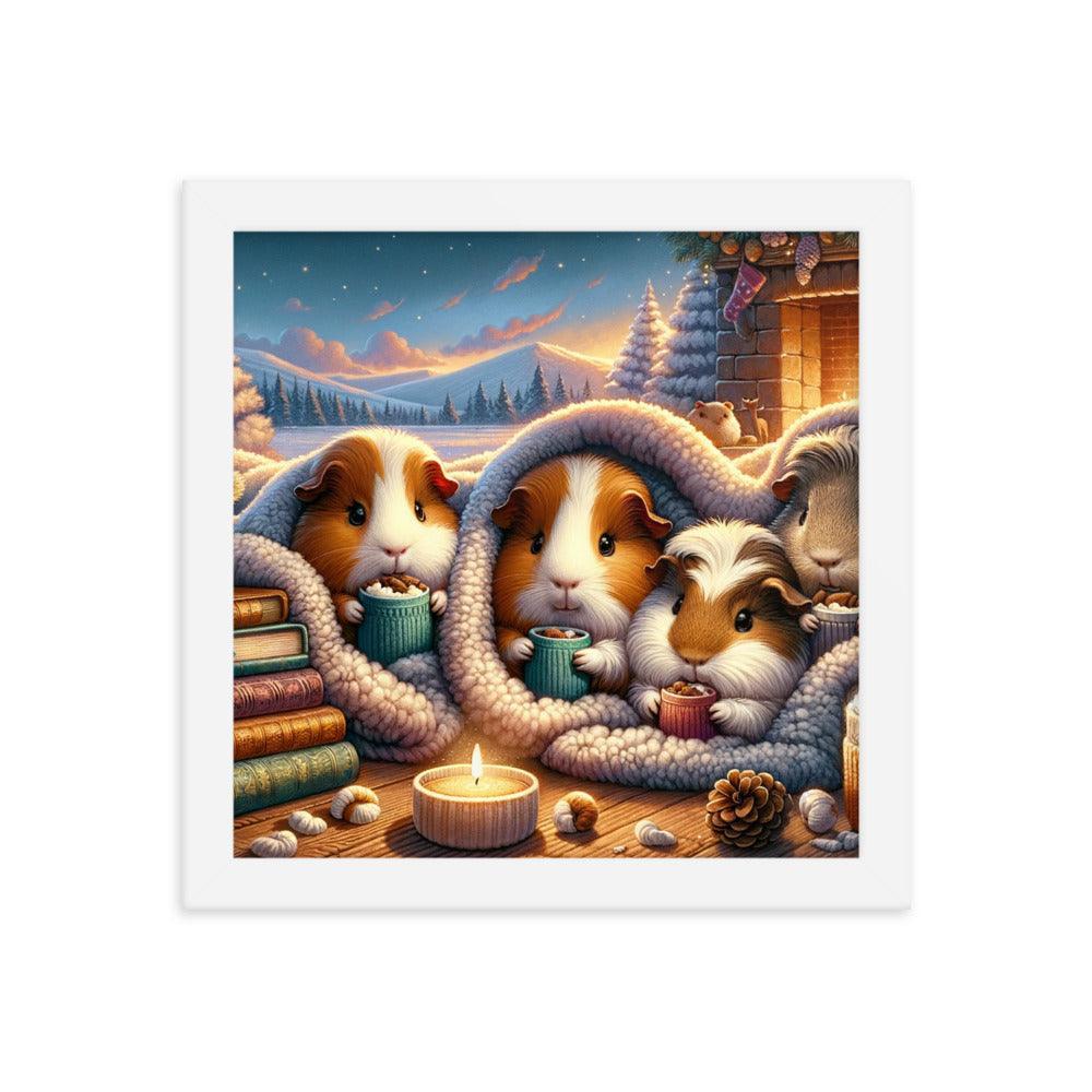 Cozy Guinea Pig Gathering Warmth and Cocoa Peaceful Framed Poster - Oh Posters