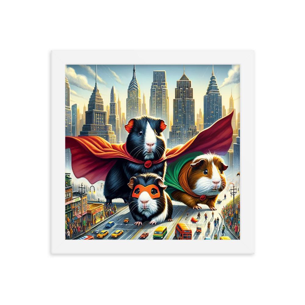 Guinea Pig Heroes Dynamic Cityscape Adventure Framed Poster - Oh Posters